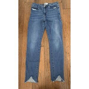 FRAME Le Skinny de Jeanne Jeans Womens 30 Blue Raw Hem Distressed Denim READ